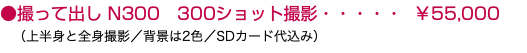 ●撮って出し N300 300ショット撮影・・・・・ ￥55,000 （上半身と全身撮影／背景は2色／SDカード代込み）